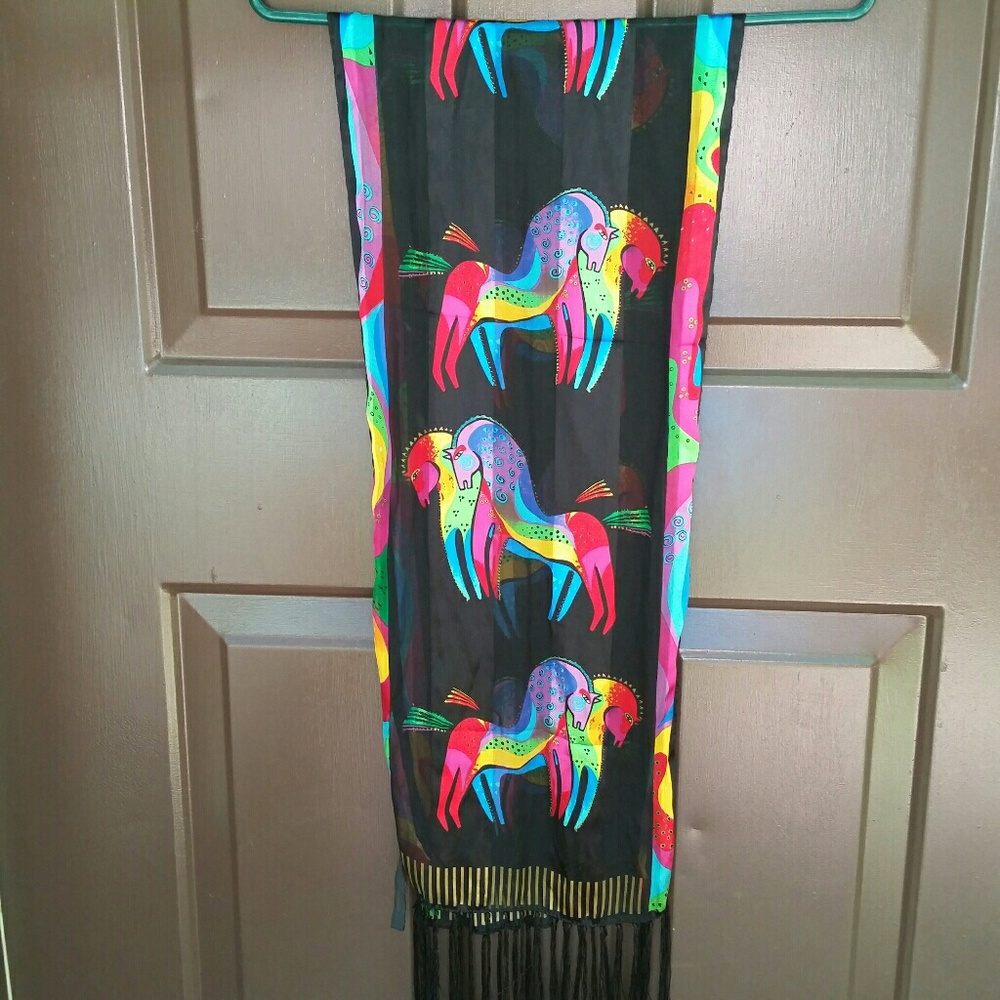 Rainbow Horse Silk Fringed Scarf